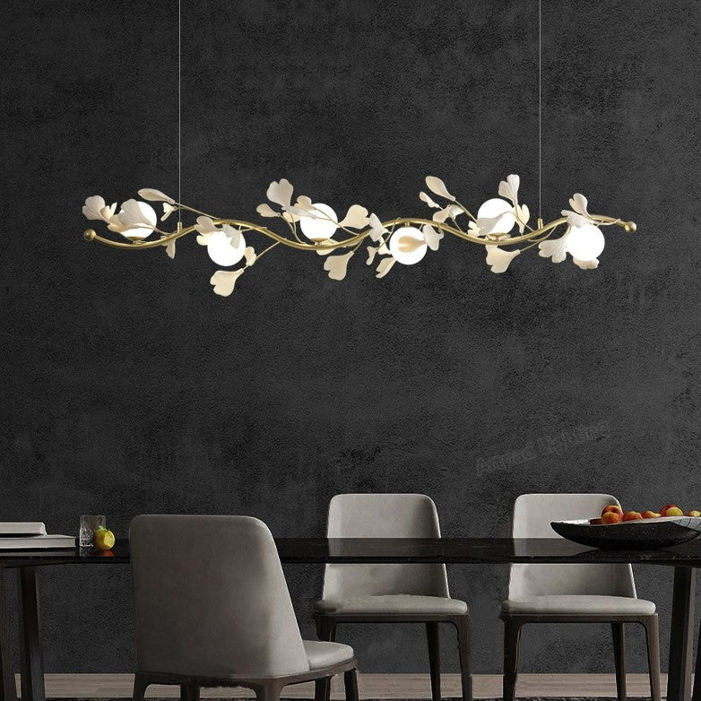 Suspension élégante en forme de pétale de feuille blanche et métal doré