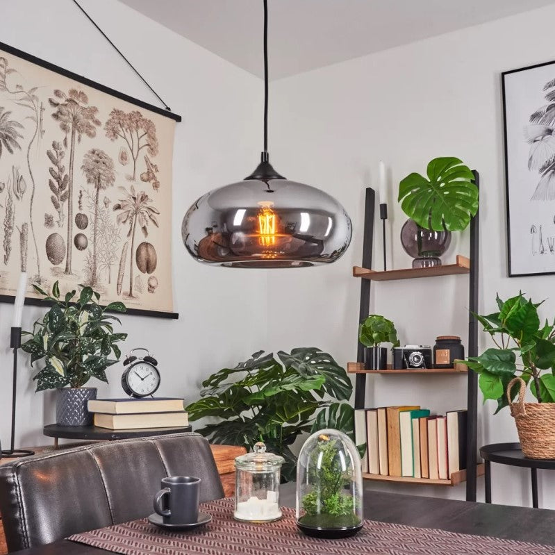 Suspension en verre teinté ovale