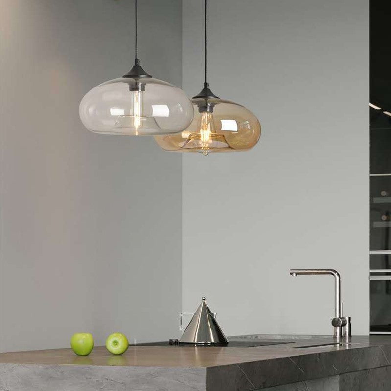 Suspension en verre teinté ovale