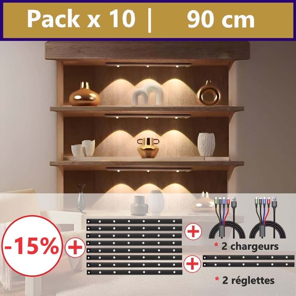 Pack 10 réglettes sans fil 90cm + 2 x Multi USB-C Offerts
