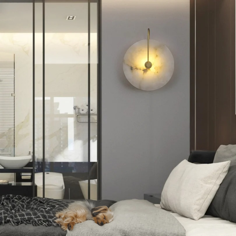 Applique murale en marbre blanc naturel et métal noir ou doré