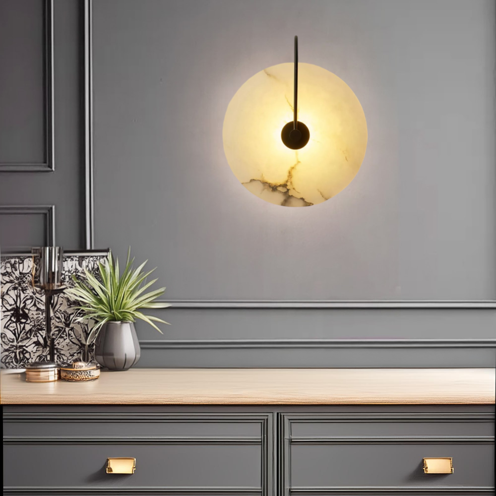 Applique murale en marbre blanc naturel et métal noir ou doré