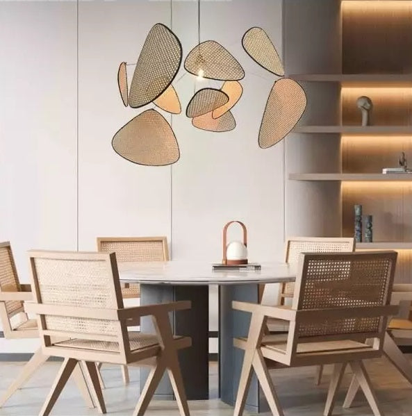 Lustre aérien en cannage rotin et style rétro