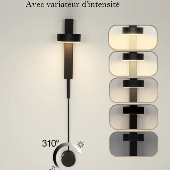 Lampe de chevet murale en aluminium brossé au design moderne avec variateur d’intensité