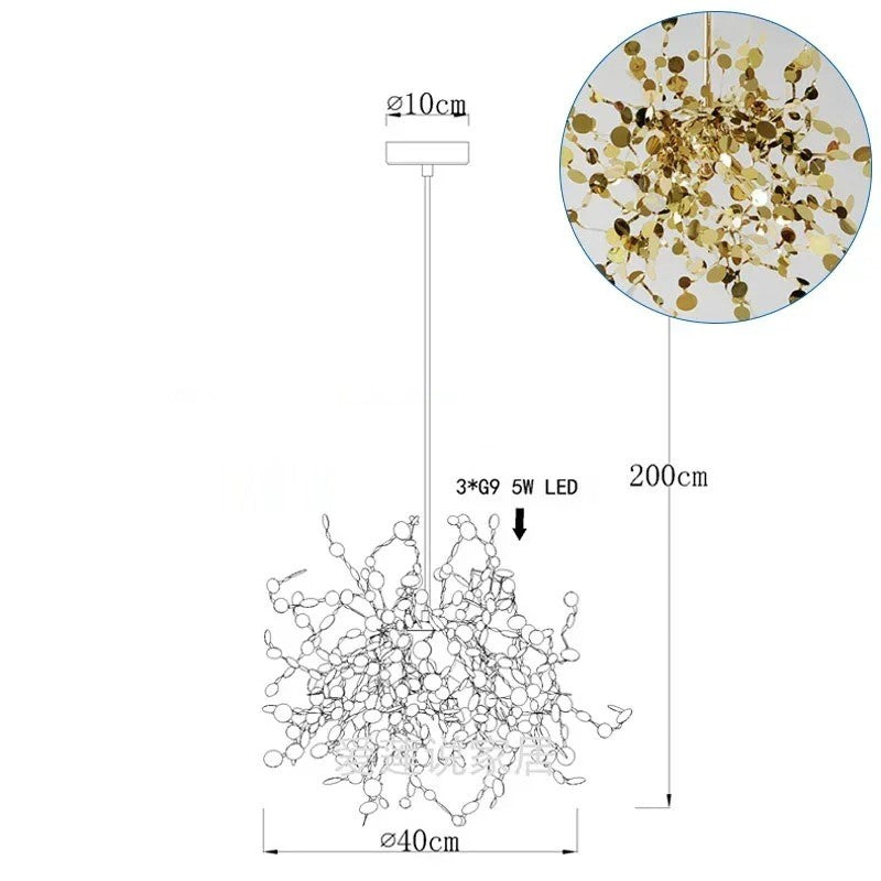 Suspension élégante en forme de feuille en acier inoxydable