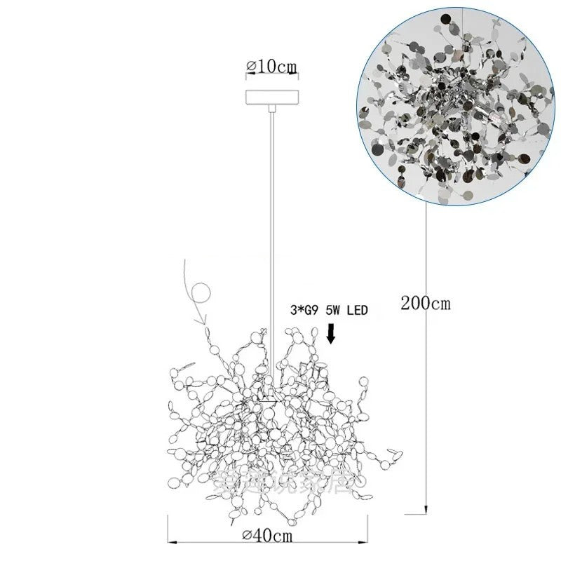 Suspension élégante en forme de feuille en acier inoxydable