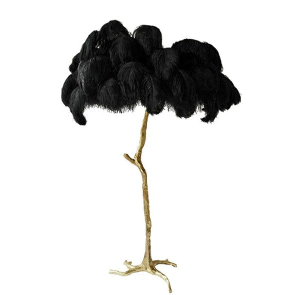 Lampadaire doré en plumes d’autruche