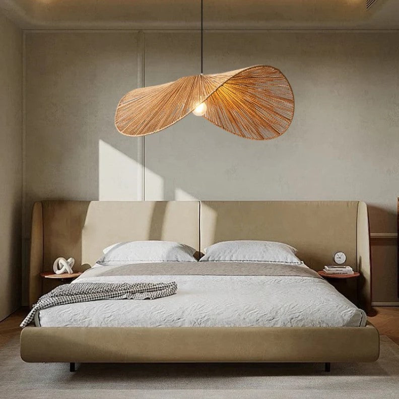 Suspension corde naturelle rotin | Style wabi sabi