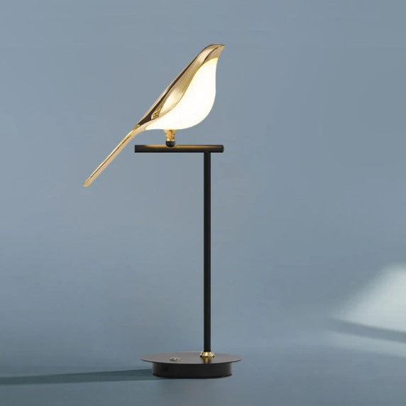 Lampe de chevet noire ornée d’oiseaux dorés