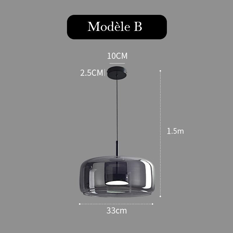 Suspension LED en verre teinté et fumé