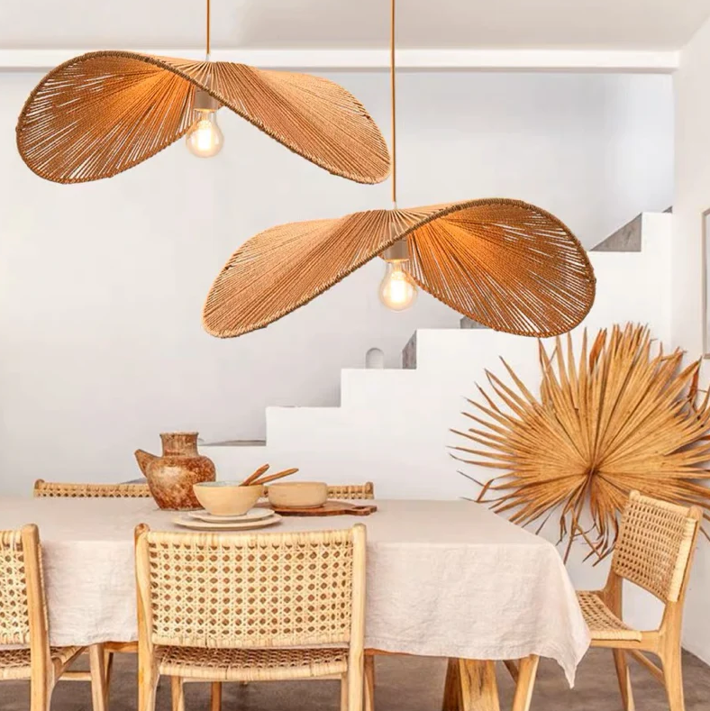 Suspension corde naturelle rotin | Style wabi sabi