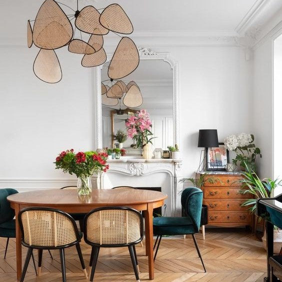 Lustre aérien en cannage rotin et style rétro