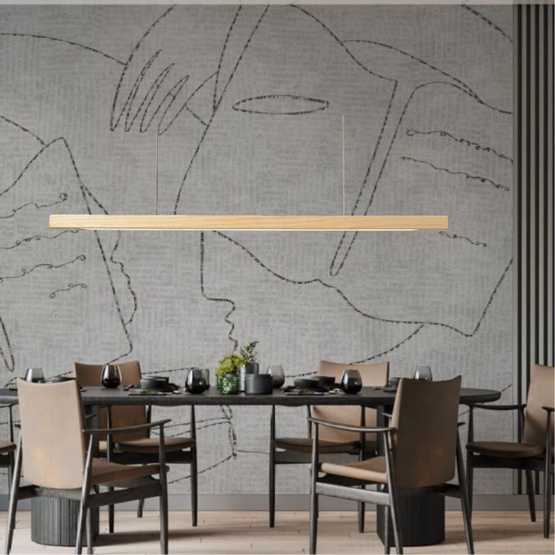 Suspension LED style bois de noyer ou de sapin | Design rectiligne & minimaliste