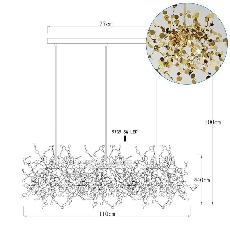 Suspension élégante en forme de feuille en acier inoxydable