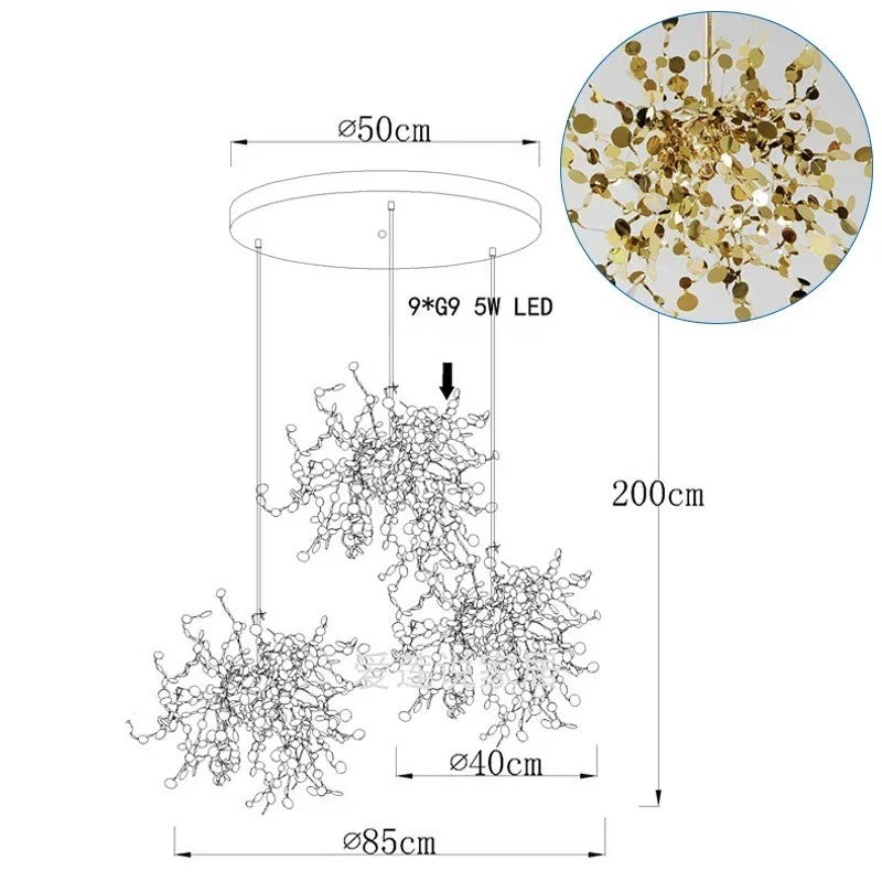 Suspension élégante en forme de feuille en acier inoxydable