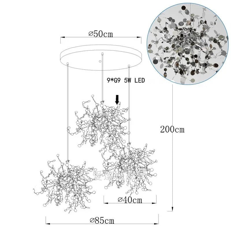 Suspension élégante en forme de feuille en acier inoxydable