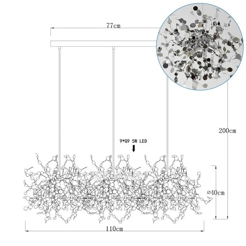 Suspension élégante en forme de feuille en acier inoxydable