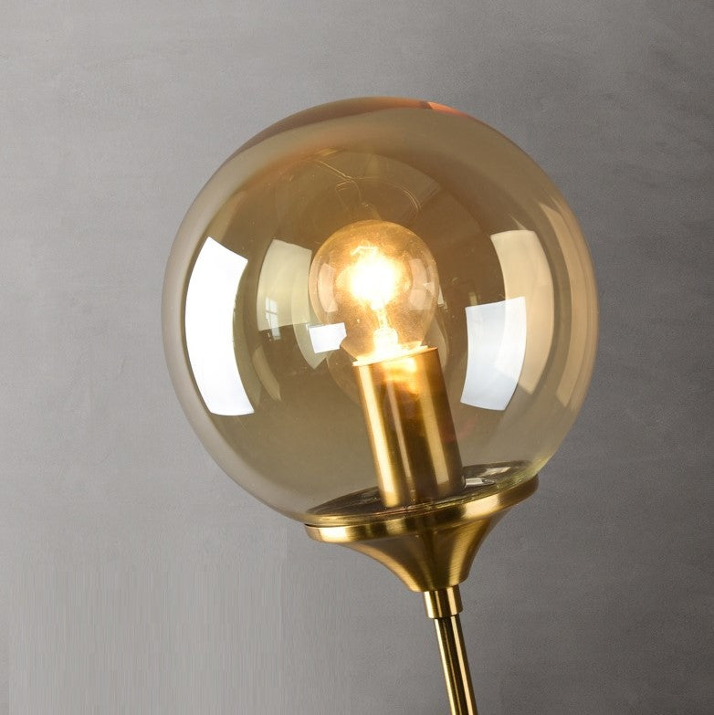 Applique murale métallique dorée avec boule en verre, gris fumé ou transparent