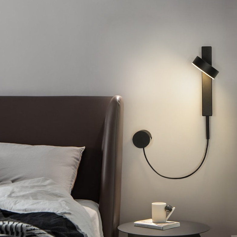 Lampe de chevet murale en aluminium brossé au design moderne avec variateur d’intensité