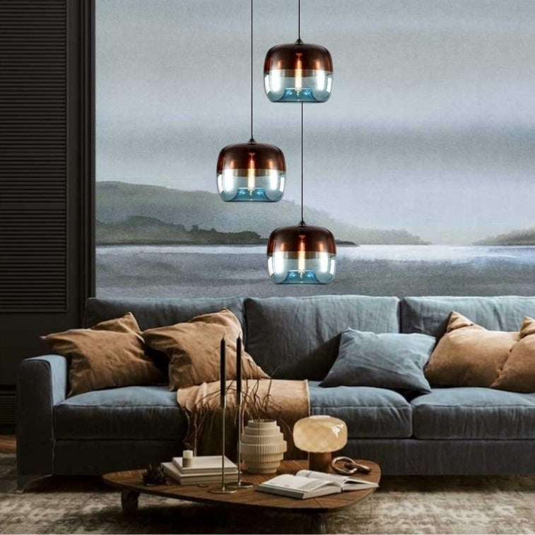 Suspension colorée en verre teinté fumé style rétro vintage