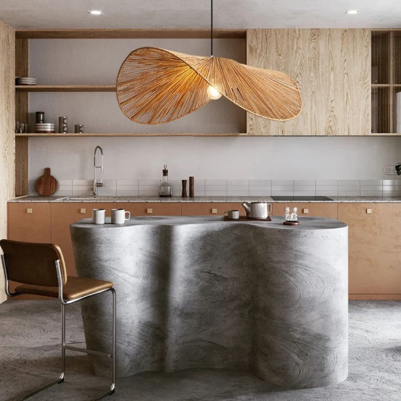 Suspension corde naturelle rotin | Style wabi sabi