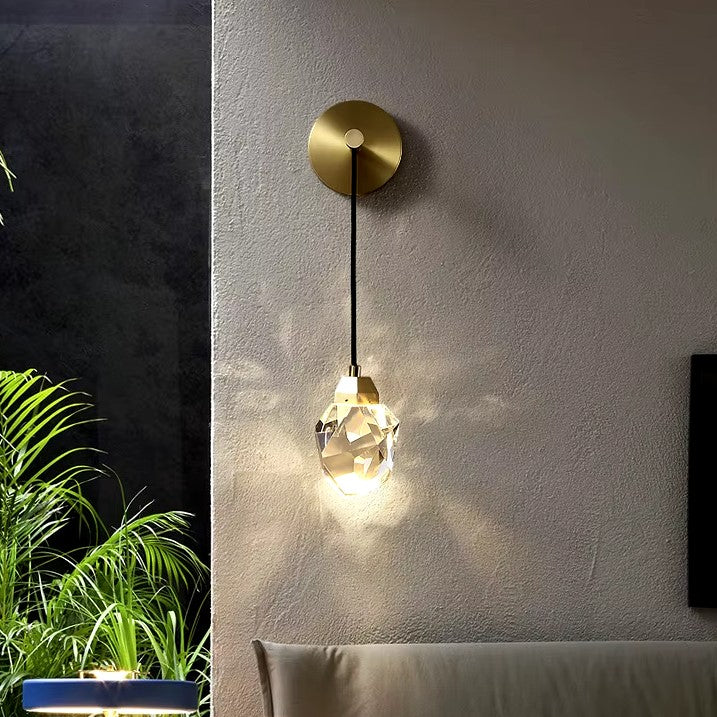 Applique murale dorée en verre style pendentif en cristal