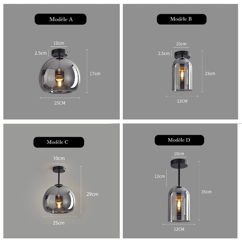 Plafonnier en verre teinté fumé au design moderne