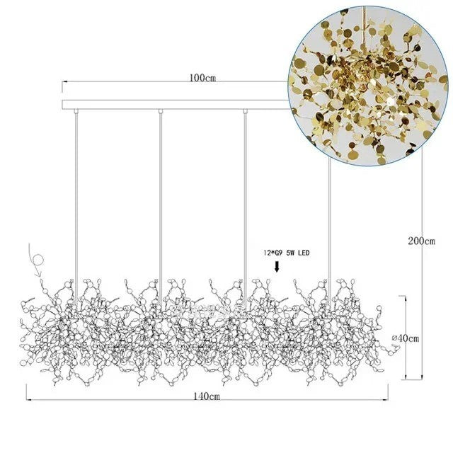 Suspension élégante en forme de feuille en acier inoxydable