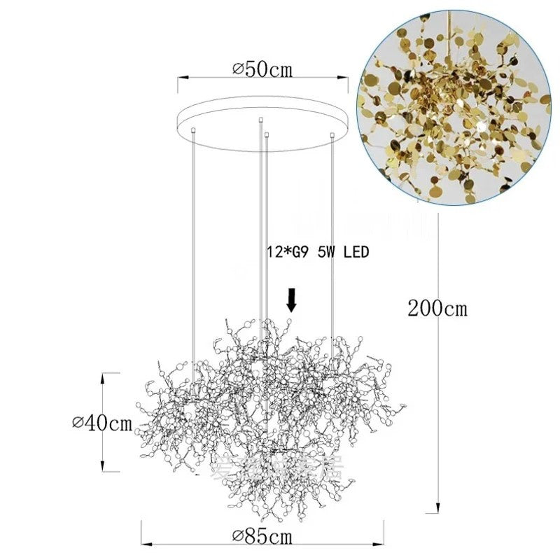 Suspension élégante en forme de feuille en acier inoxydable
