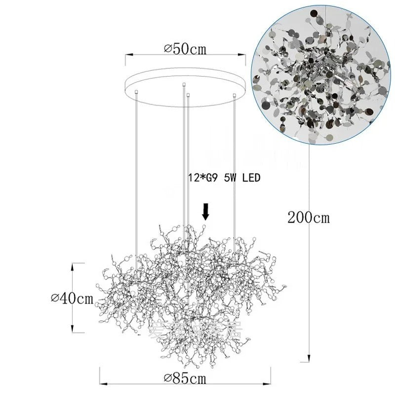 Suspension élégante en forme de feuille en acier inoxydable