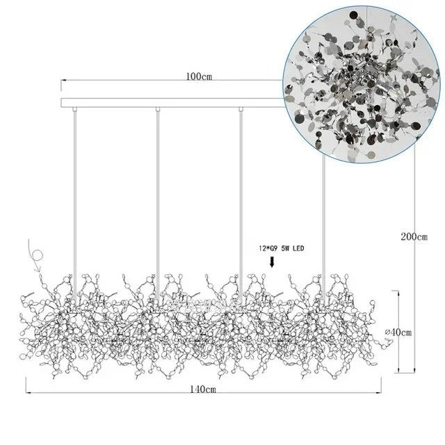 Suspension élégante en forme de feuille en acier inoxydable