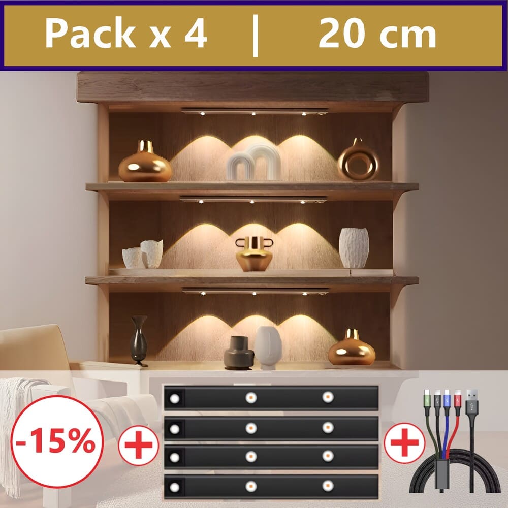 Pack 4 réglettes sans fil 20cm + Multi USB-C Offert