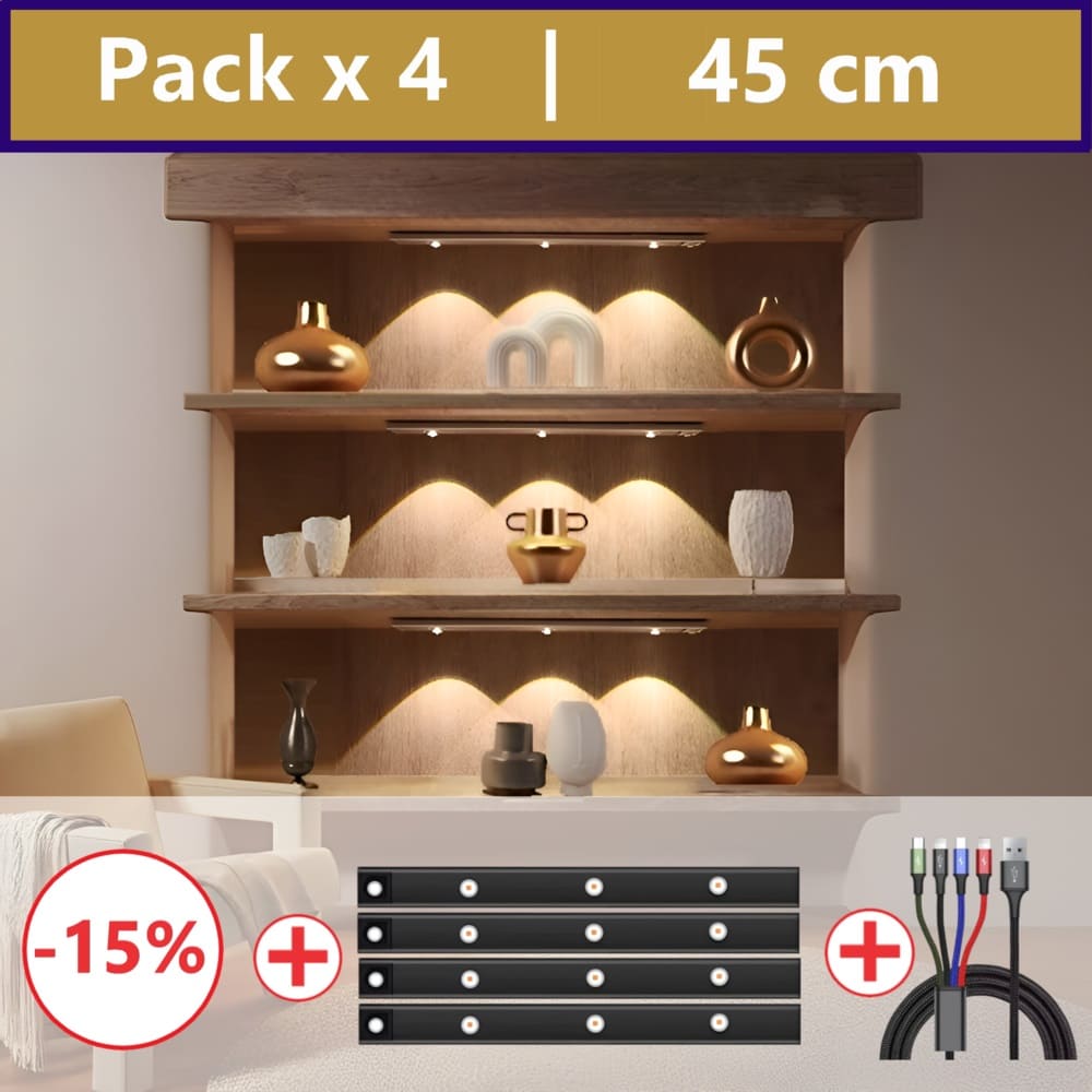 Pack 4 réglettes sans fil 45cm + Multi USB-C Offert