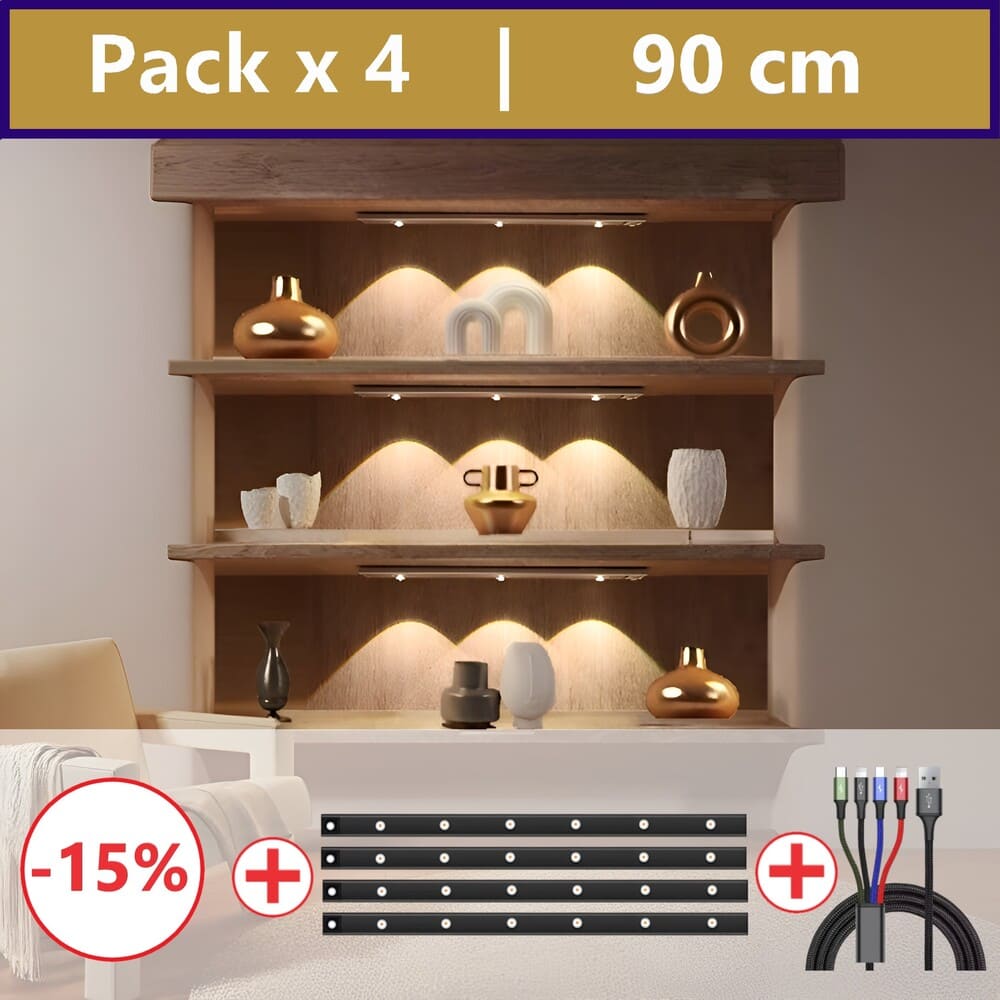 Pack 4 réglettes sans fil 90cm + Multi USB-C Offert