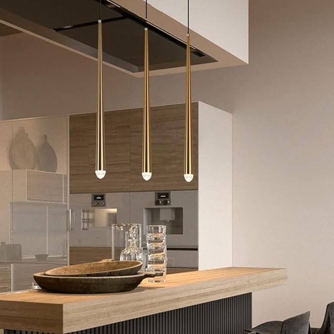 Suspension / Lustre pendant de chevet en aluminium noir et or au design minimaliste et moderne en forme de tube métal