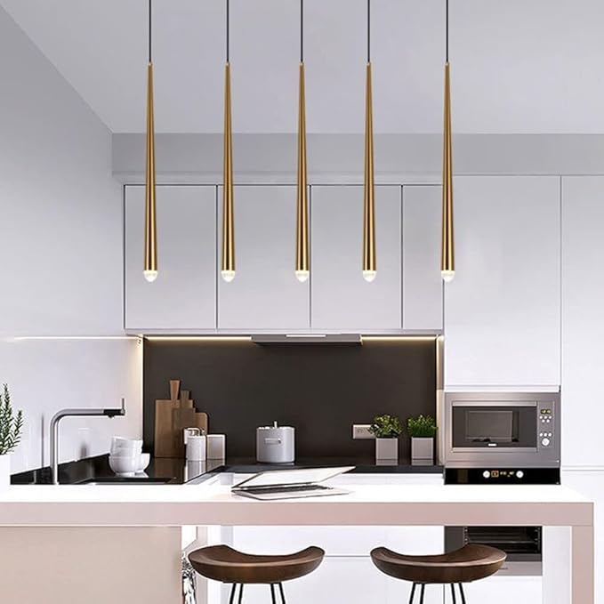 Suspension / Lustre pendant de chevet en aluminium noir et or au design minimaliste et moderne en forme de tube métal