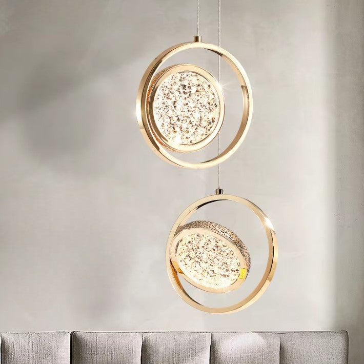 Suspension cercle doré et verre ondulé