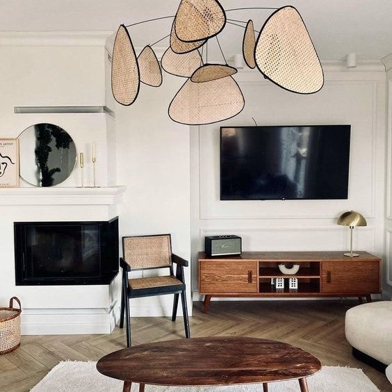 Lustre aérien en cannage rotin et style rétro