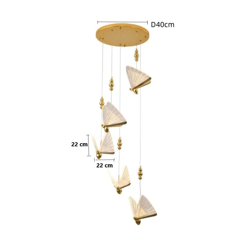 Suspension forme de papillon or et verre