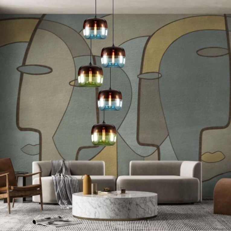 Suspension colorée en verre teinté fumé style rétro vintage