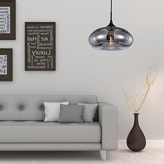 Suspension en verre teinté ovale