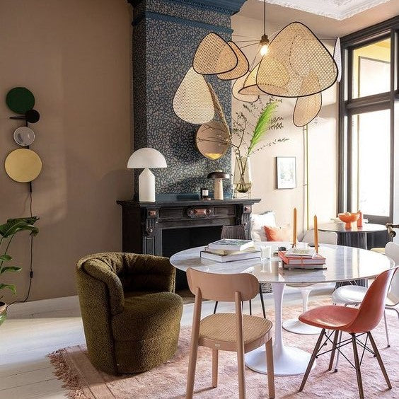 Lustre aérien en cannage rotin et style rétro