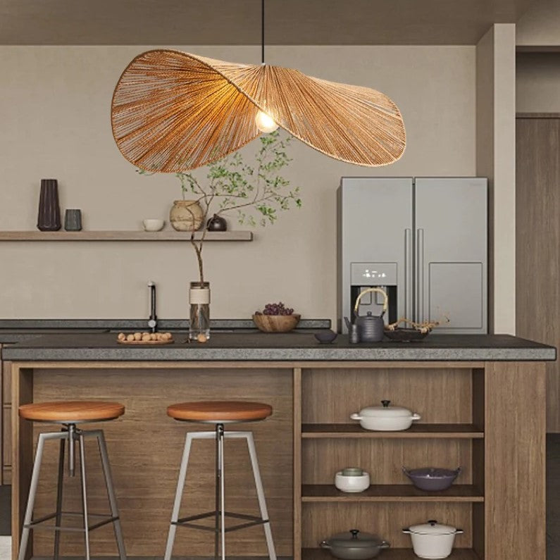 Suspension corde naturelle rotin | Style wabi sabi