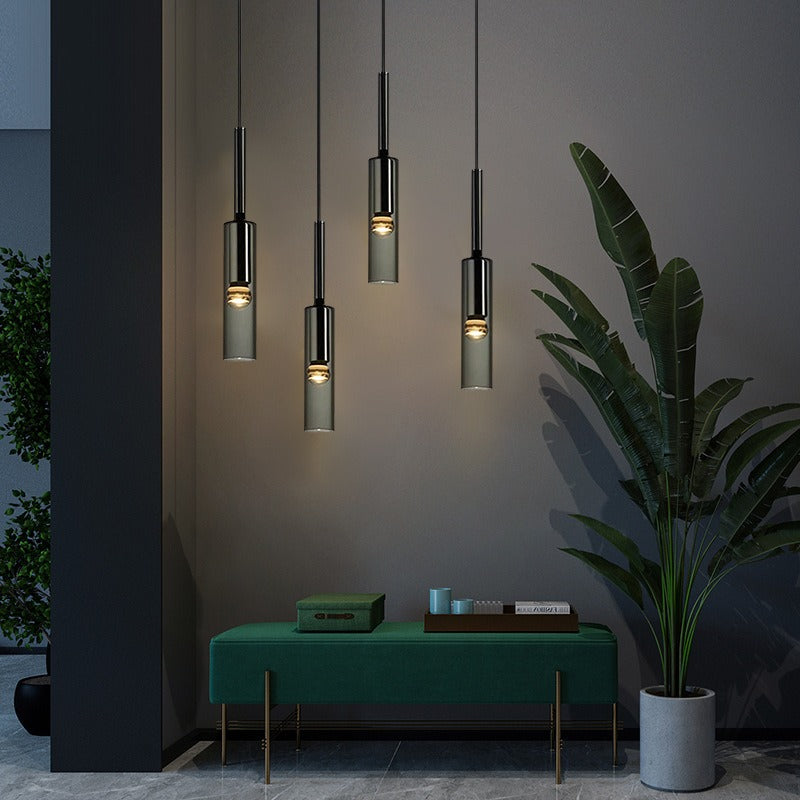 Luminaire suspendu en verre gris fumé au design moderne en forme de bouteille