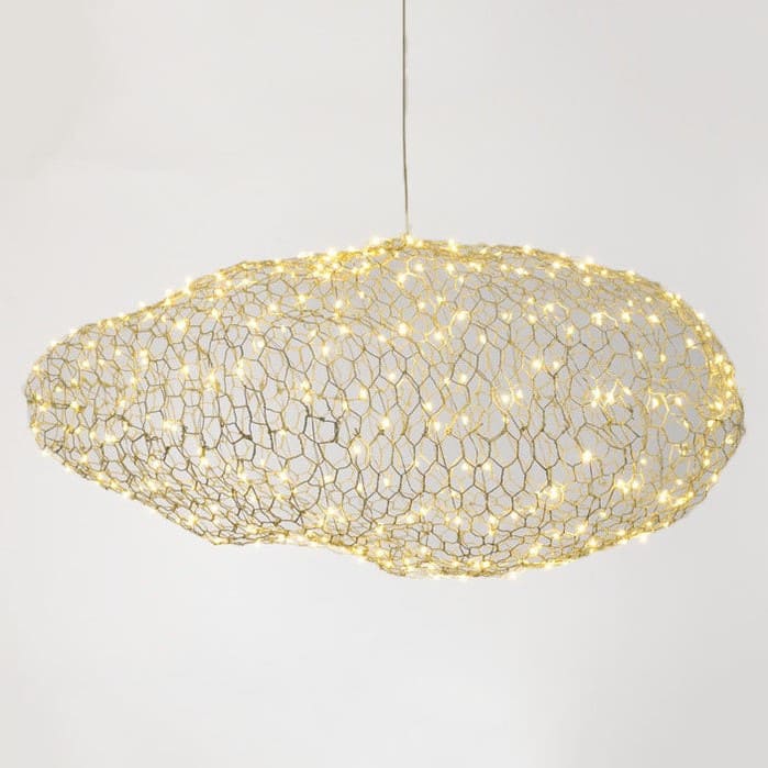 Lustre en forme de nuage, en maille métallique or ou argent
