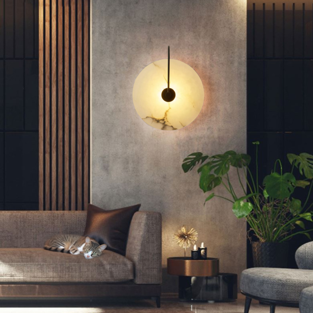 Applique murale en marbre blanc naturel et métal noir ou doré