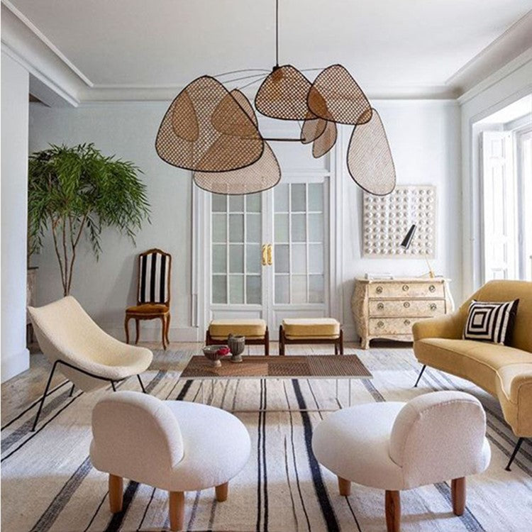Lustre aérien en cannage rotin et style rétro