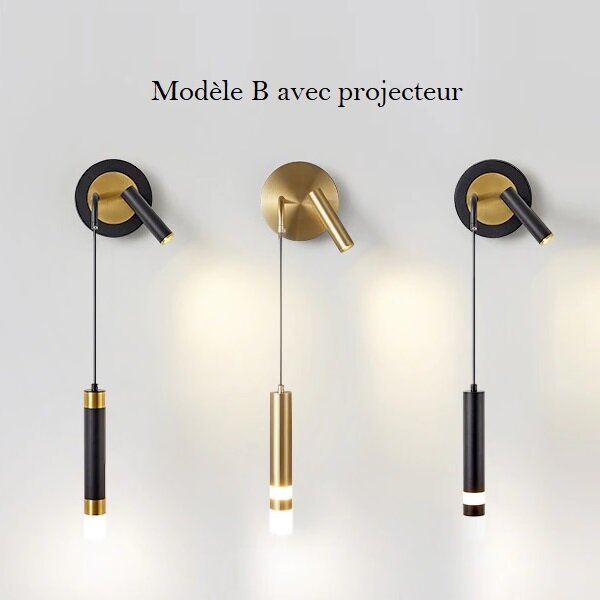 Applique murale pendante en aluminium noir et or au design moderne et minimaliste