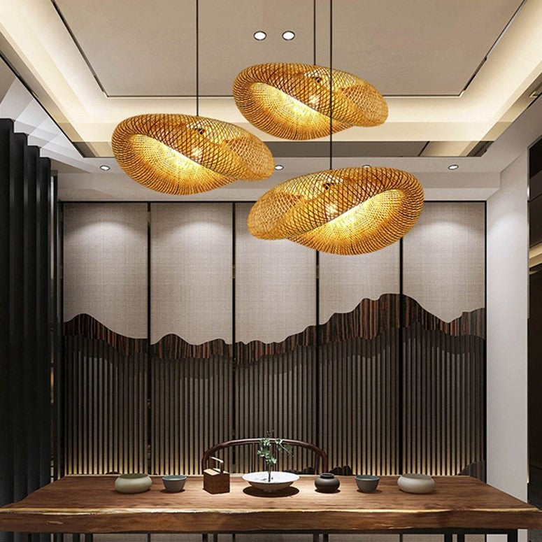 Suspension tressée en bambou naturel au style bohème et scandinave