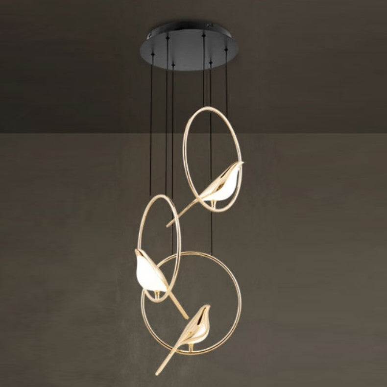 Lustre LED design oiseaux dorés